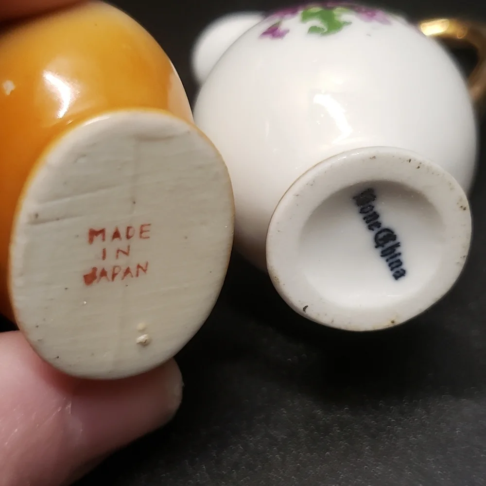 2 Vintage Mini Hand Painted Flower Creamer Vases, Made in Japan & Bone China